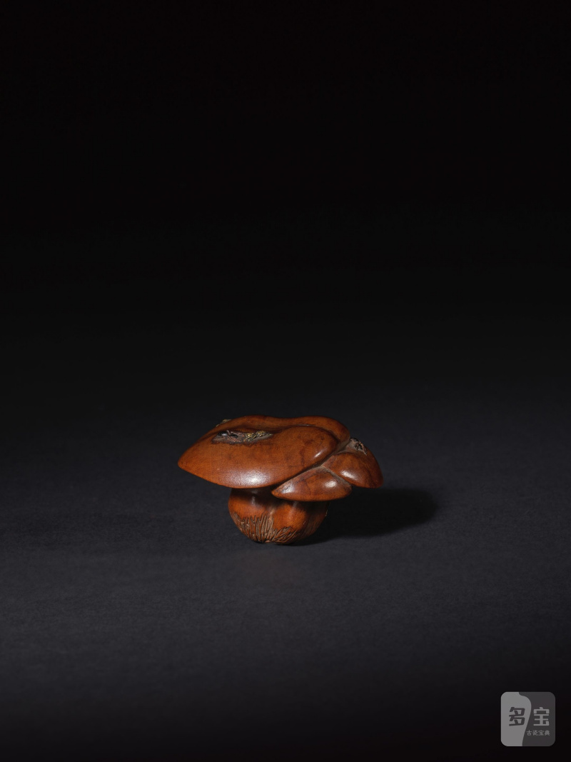 木彫根付 椎茸に蟻 銘「自侃 眼文」 19世紀 | NETSUKE EN BOIS REPRÉSENTANT TROIS CHAMPIGNONS - 图8